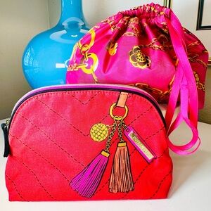 NWOT Estée Lauder Cosmetics Bag and Satchel, Cute Fuchsia Pink & Orange Details